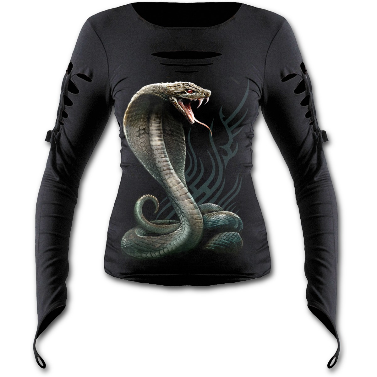 Damen T-Shirt mit langen Ärmeln mit Löchern Kobra | Dedoles