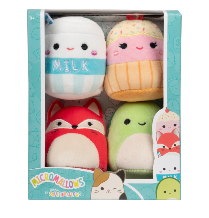 Dedoles SQUISHMALLOWS Micromallows 4Pack - líška, korytnačka, mliečko, tortička Viacfarebná
