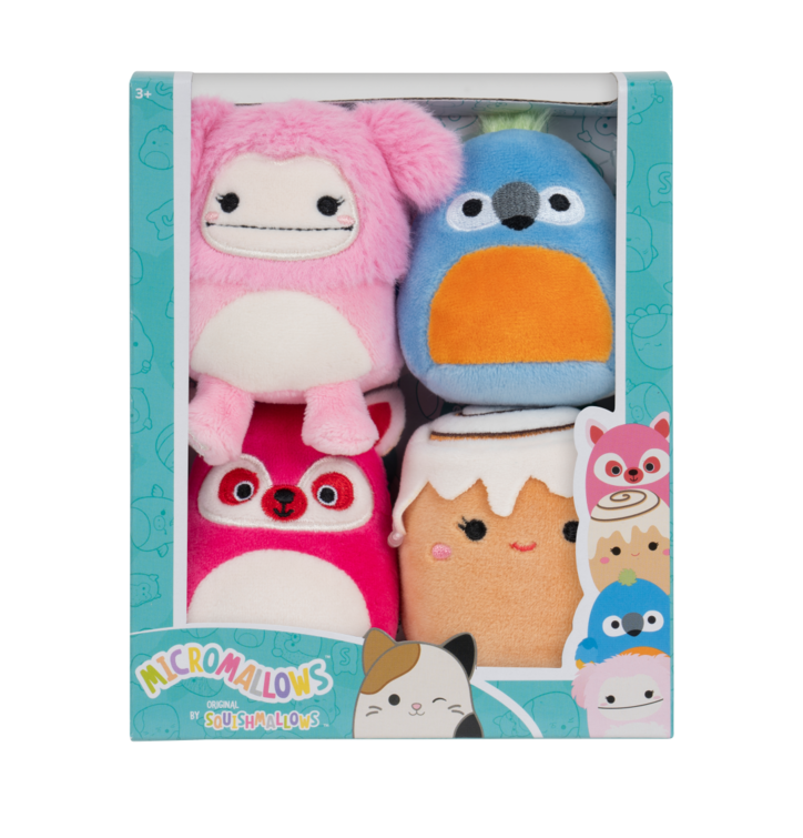 Dedoles SQUISHMALLOWS Micromallows 4Pack - medvedík čistotný, bigfoot, ara, škoricová rolka Viacfarebná