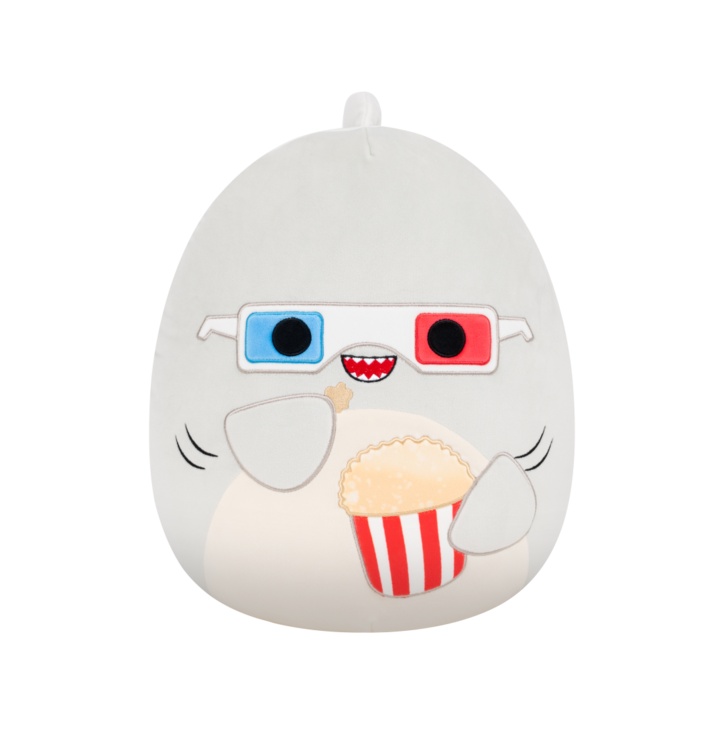 Dedoles SQUISHMALLOWS Sivý žralok s popcornom – Gordon, 35 cm Viacfarebná