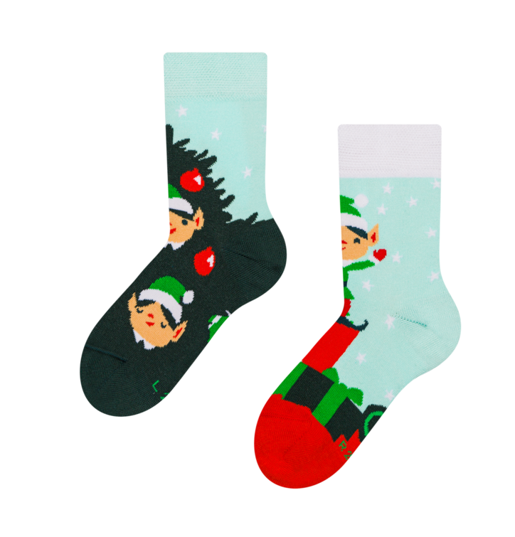Wesołe skarpetki dziecięce Elfy i prezenty