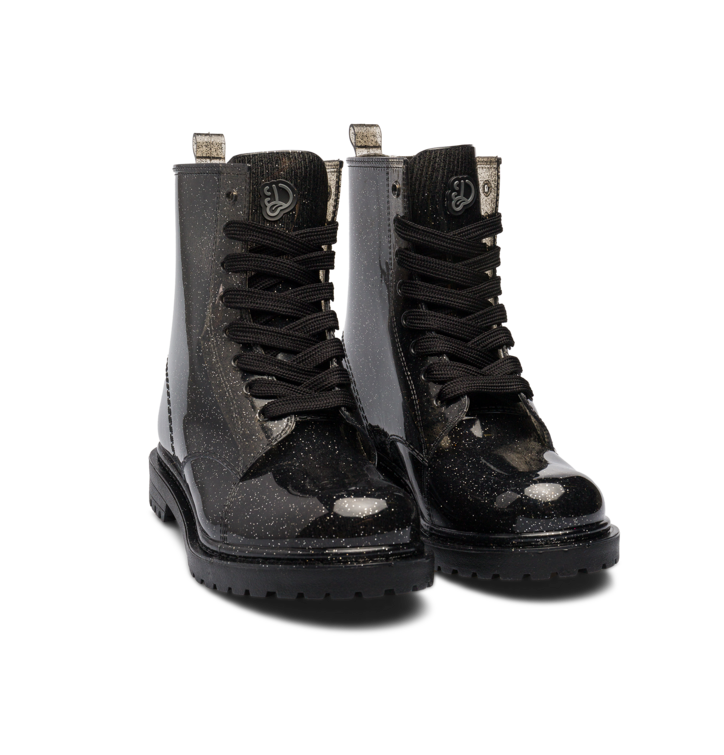 Czarne kalosze damskie z brokatem