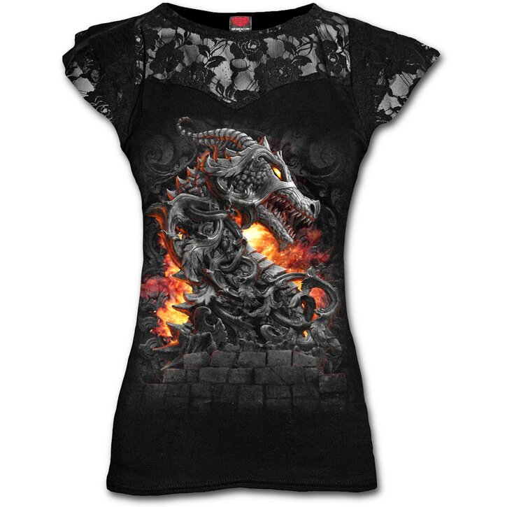 Ladies T Shirt With Short Lace Sleeve Dragon Keeper Of The