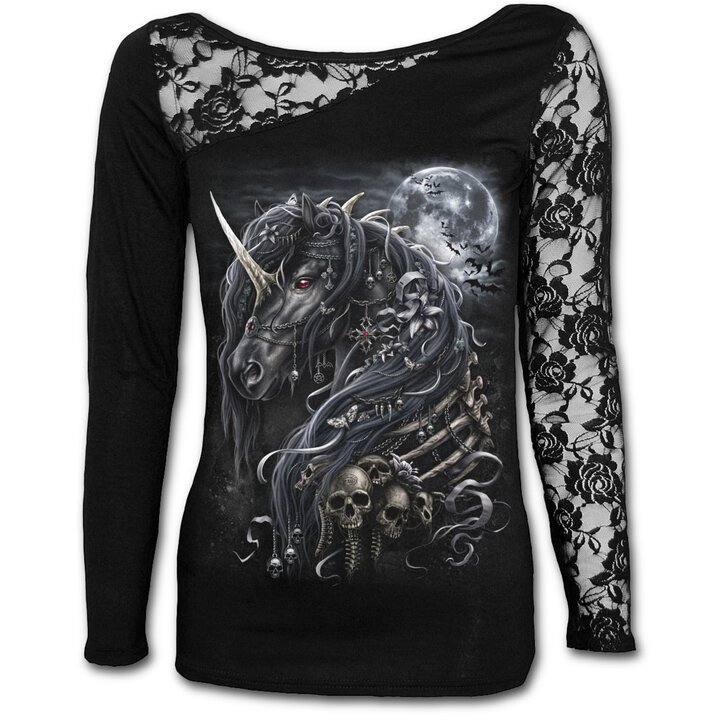 Ladies Lace T Shirt Dark Unicorn Dedoles