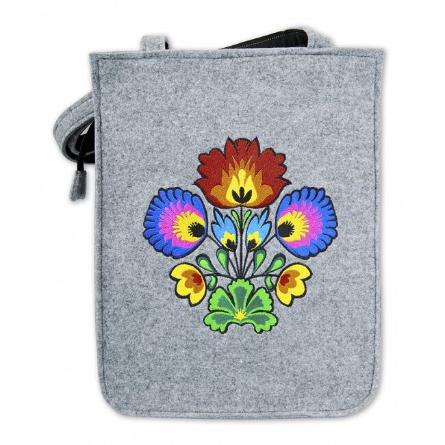 grey floral embroidered tote bag