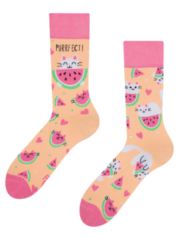 Veselé ponožky Kočka s melounem
