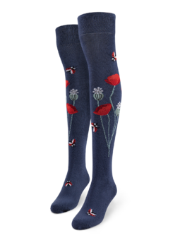 Chaussettes rigolotes hautes au-dessus des genoux Coccinelles et fleurs de pavot