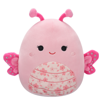 Peluche Squishmallows de 20 cm Mogo, le papillon rose au ventre orné de fleurs de Sakura