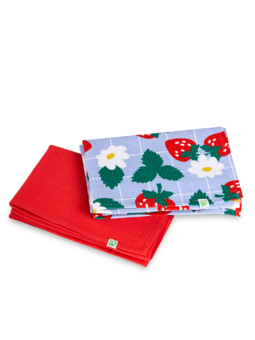 Paquet de 2 serviettes de cuisine rigolotes Fraises et fleurs