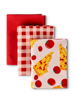 Paquet de 3 serviettes de cuisine rigolotes Pizza au fromage