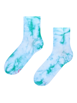 Akvamarínově zelené batikované lýtkové ponožky z žebrovaného úpletu