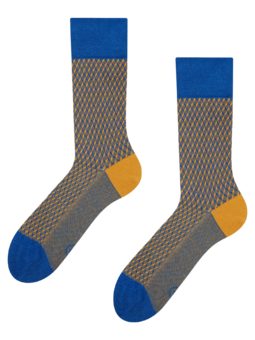 Kék-sárga jacquard kötésű zokni