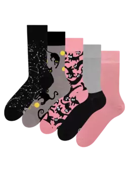 Lot de 5 paires de chaussettes rigolotes Chats roses