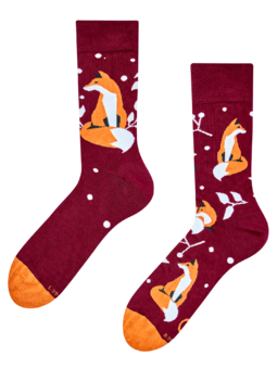Chaussettes rigolotes en fibres de bambou Renard et feuilles
