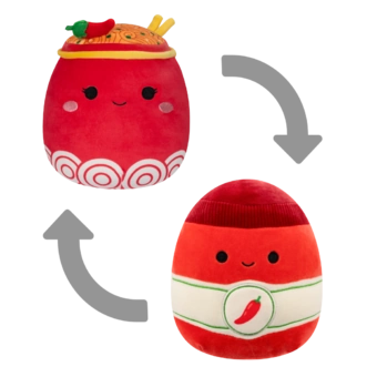 Peluche Squishmallows 2 en 1 de 13 cm Odion les nouilles chaudes rouges/Illia la Sriracha