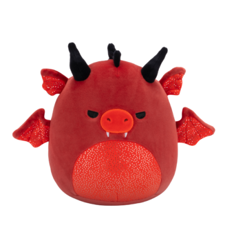Squishmallows crveni zmaj Salami s ljutim očima i svjetlucavim trbuhom, 20 cm