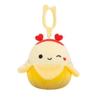 Squishmallows Clip-On žuta banana Junie koja namiguje, 9 cm