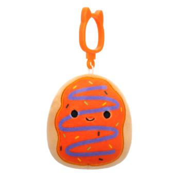 Peluche Squishmallows de 9 cm Clip-On Jay le beignet givré orange au filet violet