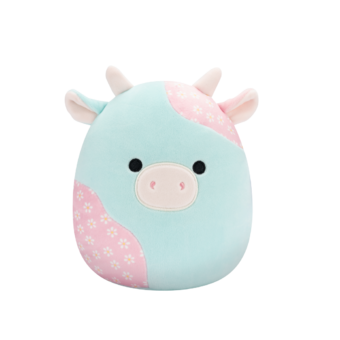 Peluche Squishmallows de 20 cm Yamaris la vache fleurie rose et menthe