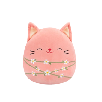 Peluche Squishmallows de 20 cm Wilka le chat pêcheur enveloppé de tiges de fleurs