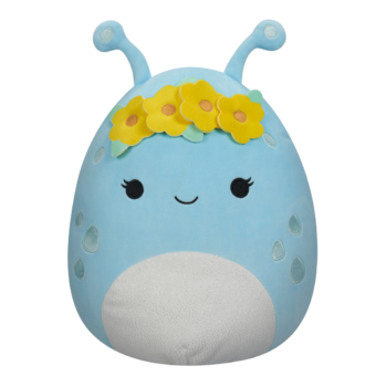 Peluche Squishmallows de 40 cm Natnat l’extraterrestre bleu pastel avec couronne de fleurs