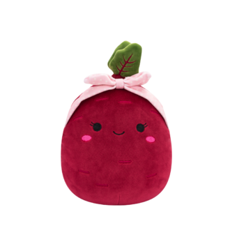 Peluche Squishmallows de 20 cm Claudia la betterave violette avec un bandeau rose
