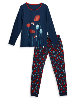 Pijama alegre para mujer Mariquitas y flores de amapola