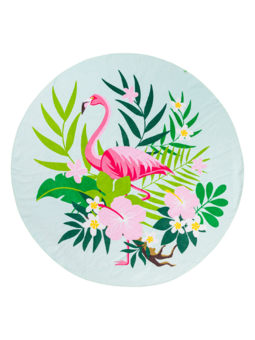 Živahna okrogla brisača za plažo Tropski flamingo