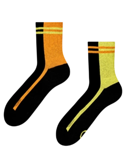 Chaussettes mi-mollet fonctionnelles rigolotes Rayures orange et vert citron