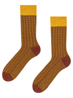 Chaussettes à motifs bordeaux et jaunes