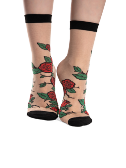Vrolijke nylon sokken Rode rozen
