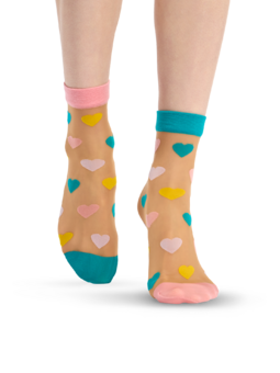 Chaussettes rigolotes en nylon Cœurs pastel