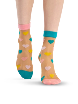 Chaussettes rigolotes en nylon Cœurs pastel