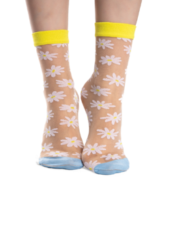 Vrolijke nylon sokken Madeliefjes