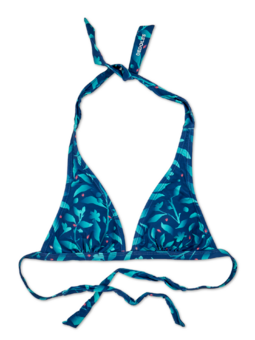 Haut de bikini triangulaire rigolo Fleurs turquoises