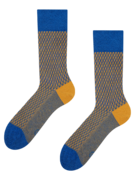 Kék-sárga jacquard kötésű zokni