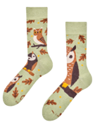 Chaussettes rigolotes en fibres de bambou Hibou marron