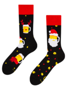 Chaussettes rigolotes Père Noël tenant une bière
