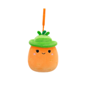 Peluche Squishmallows de 9 cm accrochable Caroleena la carotte orange arborant un chapeau bob