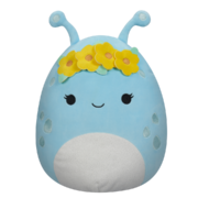 Peluche Squishmallows de 40 cm Natnat l’extraterrestre bleu pastel avec couronne de fleurs