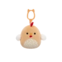 Peluche Squishmallows de 9 cm accrochable Rutie le coq brun au ventre fleuri