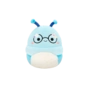 Peluche Squishmallows de 20 cm Cordelia bookworm bleue portant des lunettes décorées de fleurs