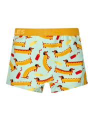 Vidám fiú bokszeralsó Hot-dog