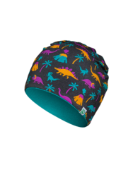 Весел детски комплект от лека плетена шапка и шал-яка Динозаври и вулкани