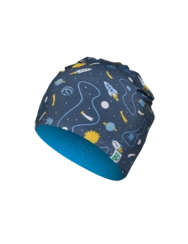 Veselá souprava dětské čepice a nákrčníku Raketa a vesmír