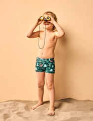 Veselé detské plavky Dino na skateboarde