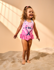 Весел бански костюм за момичета Фламинго и сърца