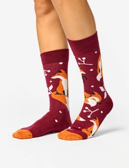 Veselé bambusové ponožky Liška a listy