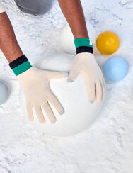 Guanti a maglia beige e verde