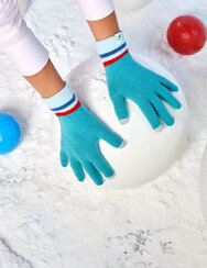 Плетени ръкавици в тюркоазено и червено